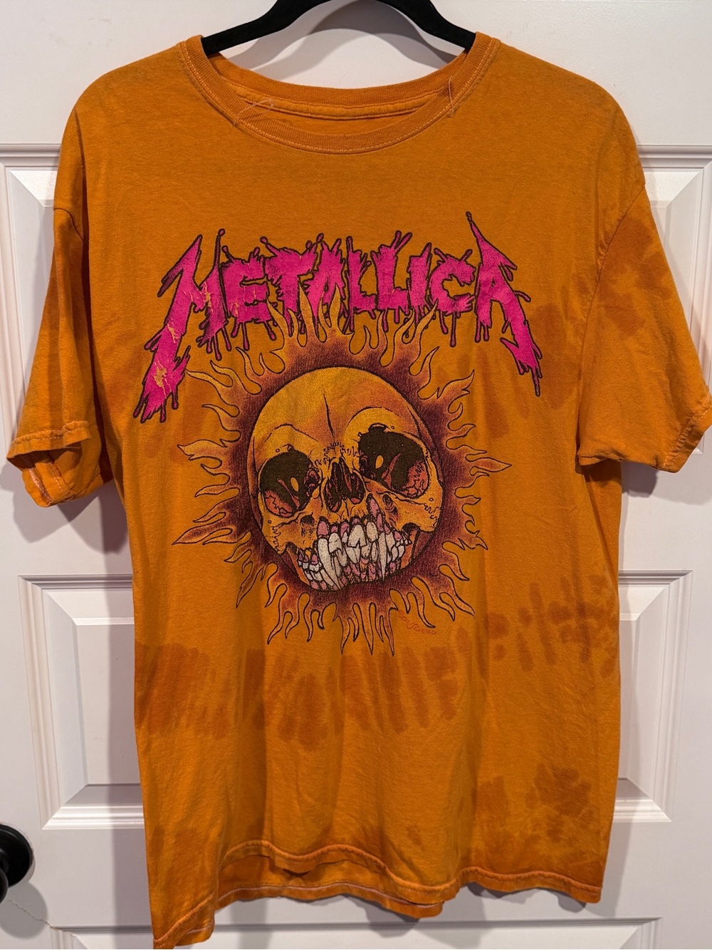 Pacsun Metallica Orange Graphic Tee - Skull Tie Dye Band Shirt size M